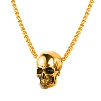 kpop skull biker pendants necklace goldblacksilver color gothic jewelry adjustable chain necklace for men gp677