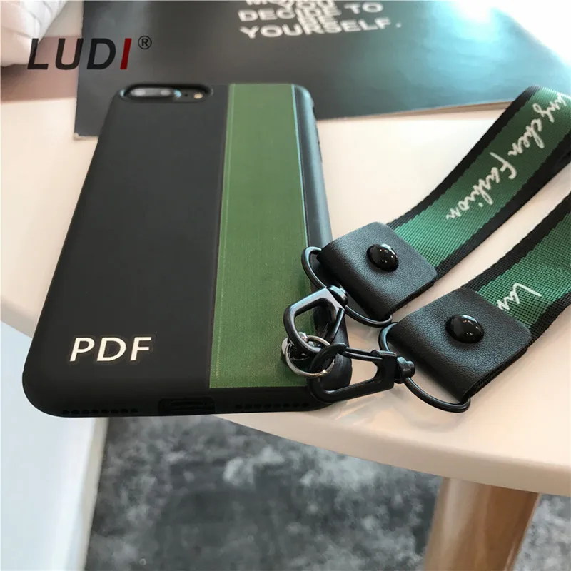 Чехол LUDI в Корейском стиле с простым зеленым и белым ремешком для iPhone X 8 7 7plus
