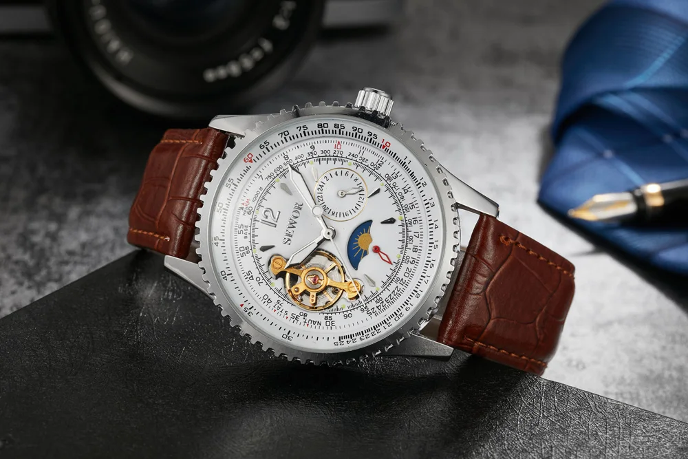 Tourbillon автоматические механические часы для мужчин SEWOR Топ Бренд роскошные