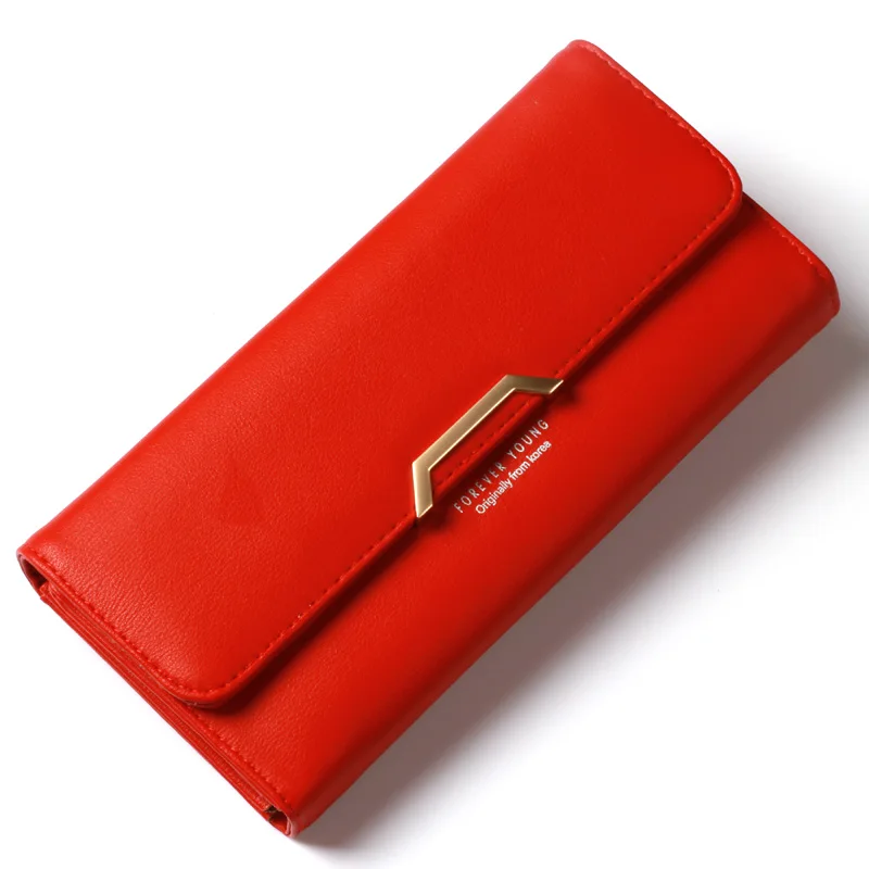 red Новые модные женские кошельки с ручкой на застежке, однотонные кошельки, клатч, держатель для карт, женский кошелек, красные женские длинные кошельки - Цвет: red