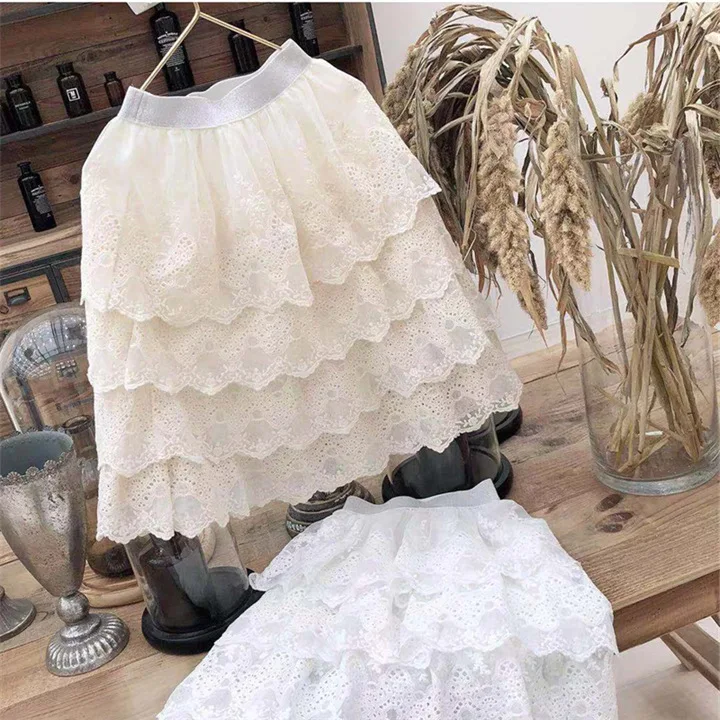 Весенне-летние юбки WLG для девочек детская кружевная бежевая белая юбка