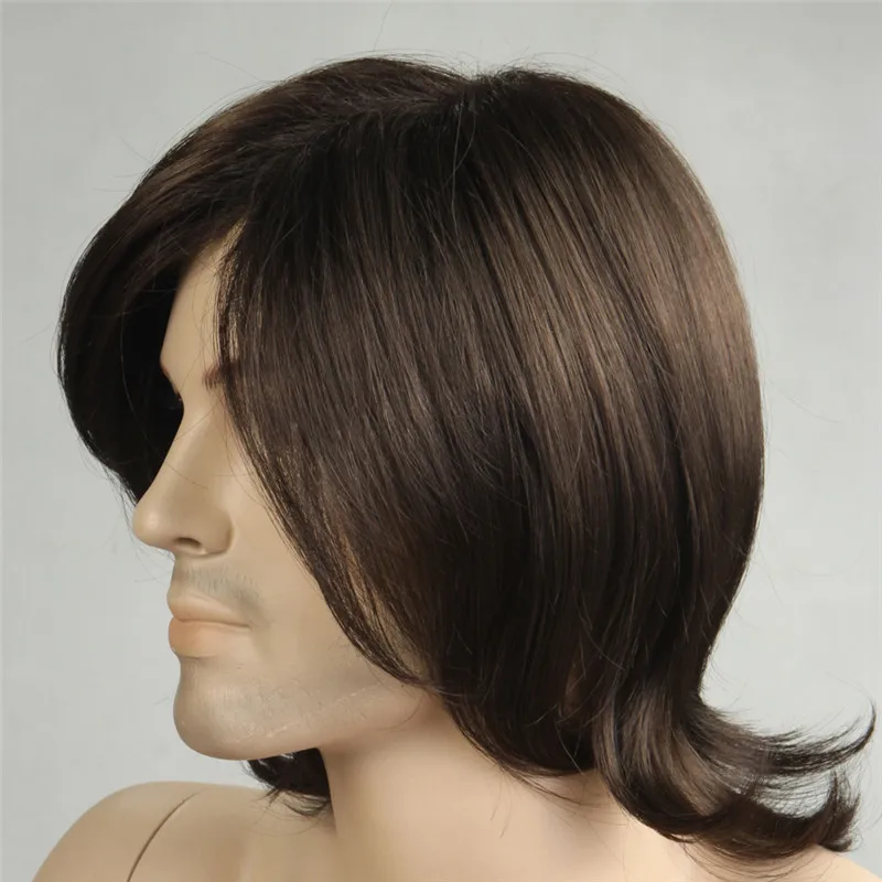 MSI Wigs короткие синтетические мужские парики термостойкие волокна коричневый цвет прямой мужской парик с бесплатной сеткой для волос