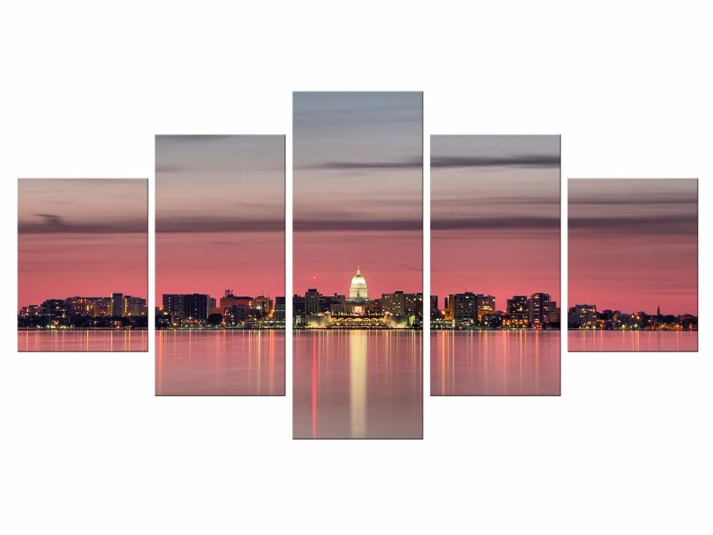 5 шт. картина для гостиной украшение города в сумерках Отражение Пейзаж маслом