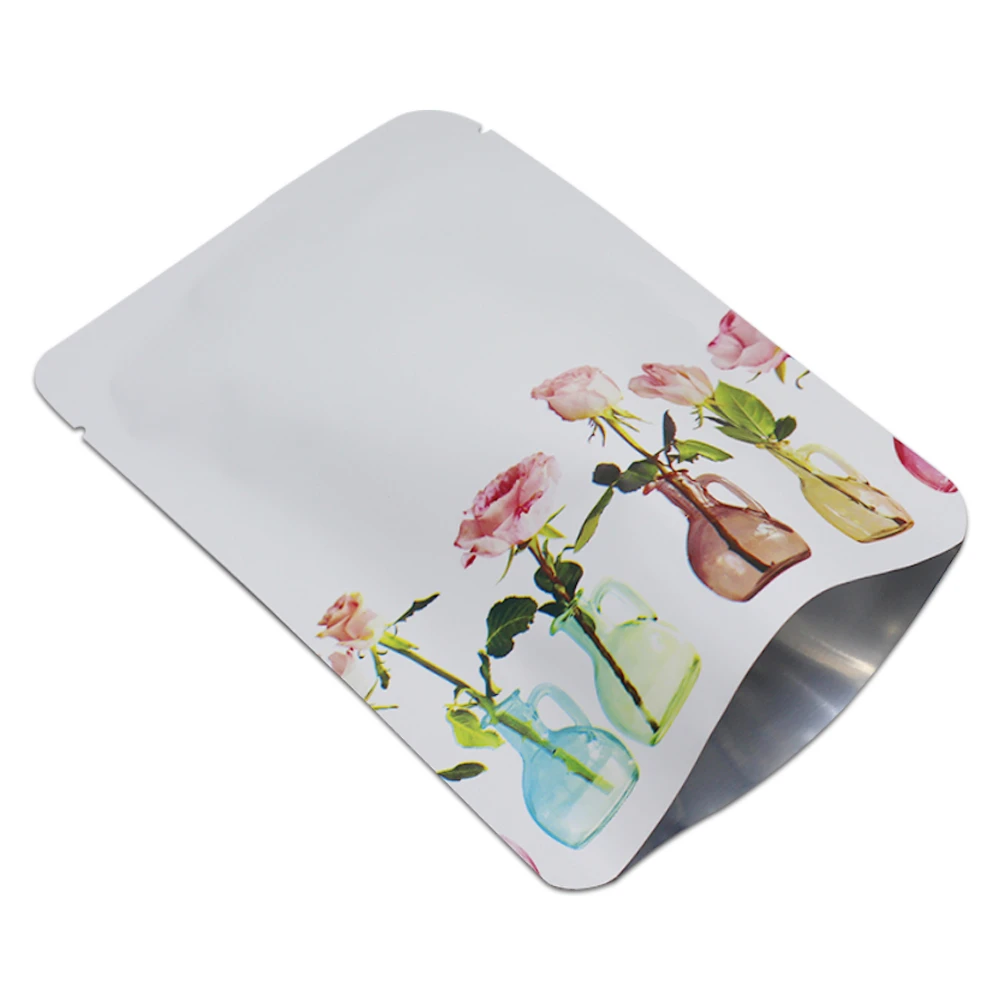 30 шт./лот матовый белый Открытый Топ с принтом розы чистый мешок из алюминиевой