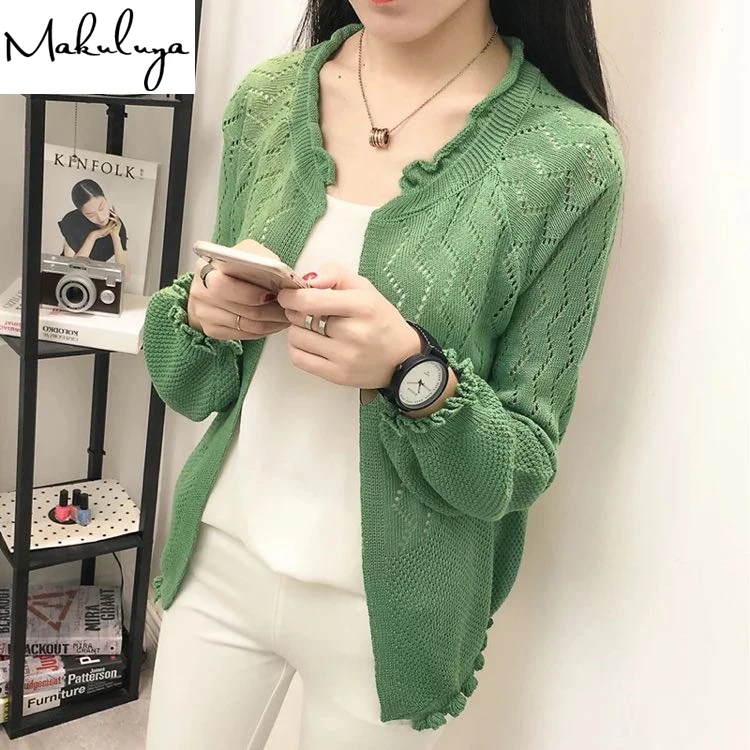Spring autumn women solid color Sweater female outerwear short sweater lady style long sleeve Knitting Cardigan coat QW |