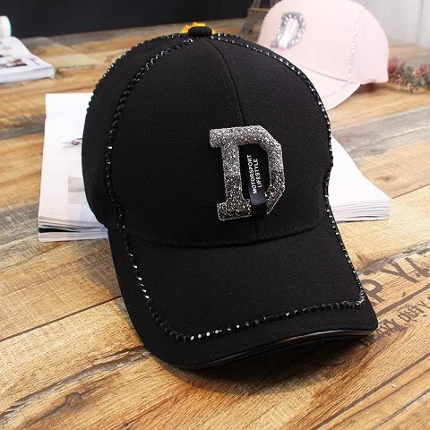 D black SMTZZJ Роскошные модные милые белые женские летние бейсболки с буквенным принтом и стразами в стиле хип-хоп, уличная одежда для девочек, шапки - Цвет: D black
