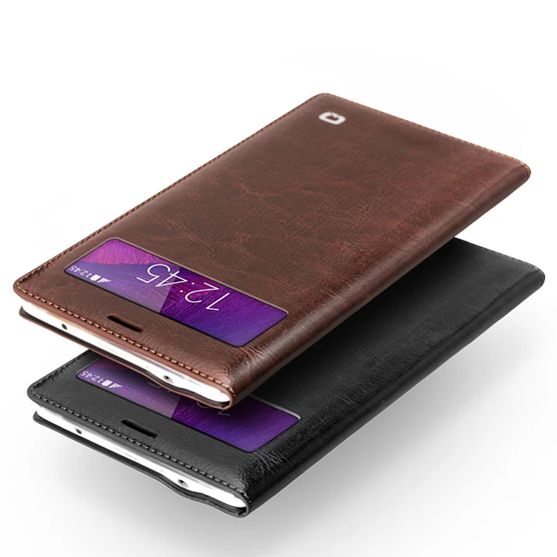 Чехол книжка QIALINO из натуральной кожи с окошком для samsung galaxy note 4 N9100 (не умная
