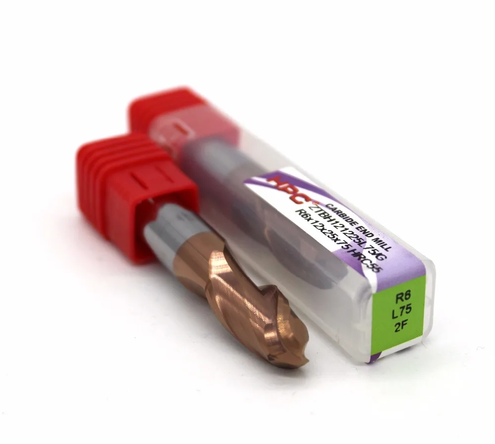 R6 * 12*75 из 2 флейт шаровой нос HRC55 фреза карбида Концевая вольфрамовый нож CNC