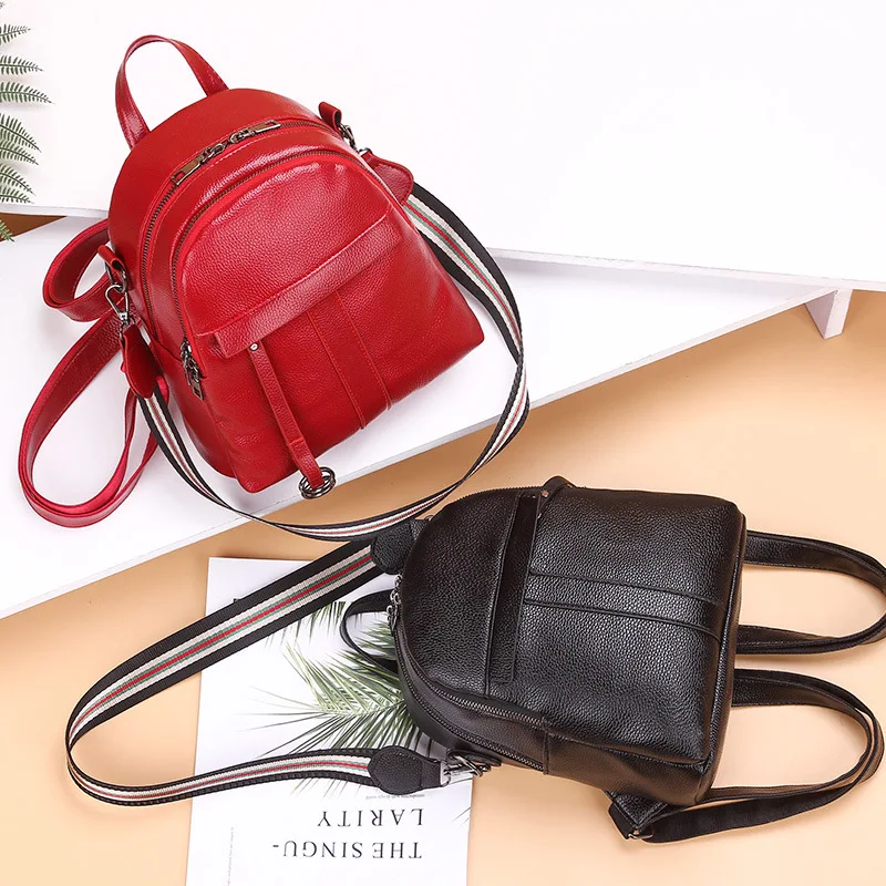 Женский кожаный школьный рюкзак женские рюкзаки для женщин красный мини-рюкзак