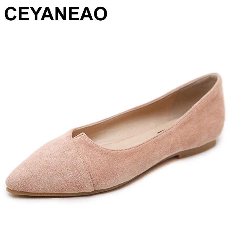 

CEYANEAO, 2018, модные женские Замшевые балетки на плоской подошве, повседневные женские слипоны, остроносые мягкие розовые балетки, размера плюс,...