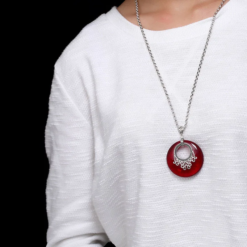 

Real 100% 925 Sterling Silver Women Luxury Gemstone Garnet Pendant No Necklace Round Marcasite Thai Silver Fashion Jewelry Gifts