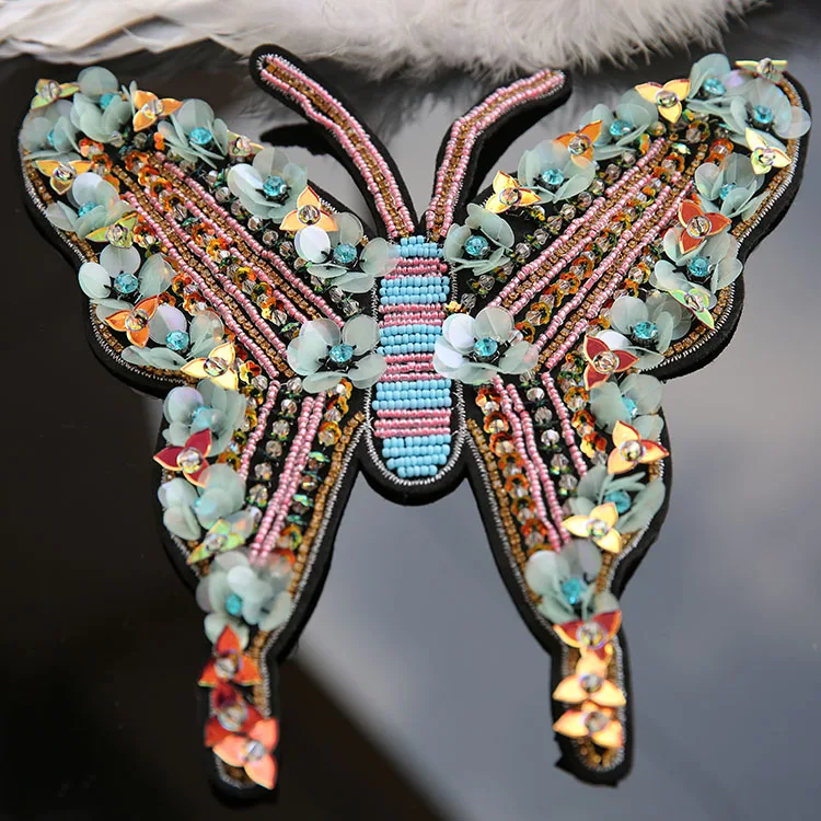 big size butterfly crystall rhinestone patches beads for clothes sequin flower applique shoes parches bordados para ropa | Дом и сад