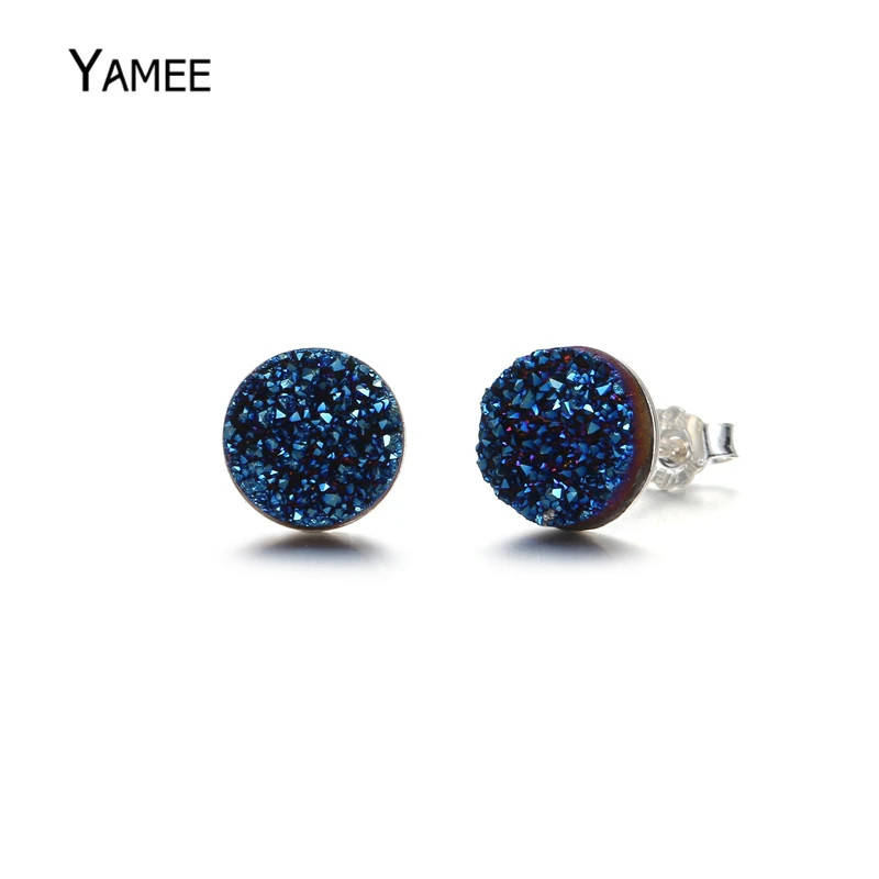 Уникальные круглые серьги с опаловым камнем на стержне Druzy Gem 925 пробы серебряные серьги для женщин классические модные ювелирные изделия для свадебного подарка винтажные
