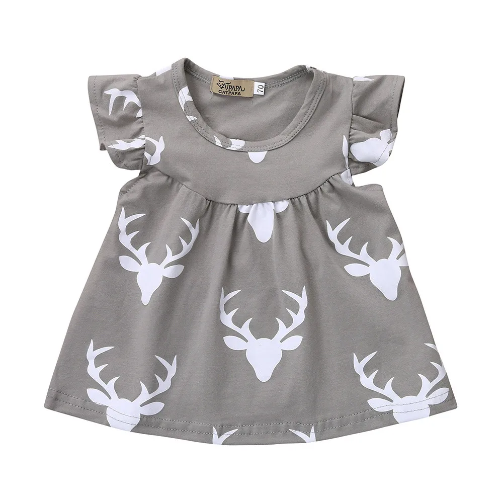 Cute Toddler Newborn Baby Girls Deers Print Princess Party Dress Tops Clothes Girl 2019 Vintage Infant | Детская одежда и обувь