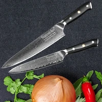 high quality sunnecko 2pcs professional kitchen knife set japanese vg10 damascus steel utility chef cooking knives g10 handle
