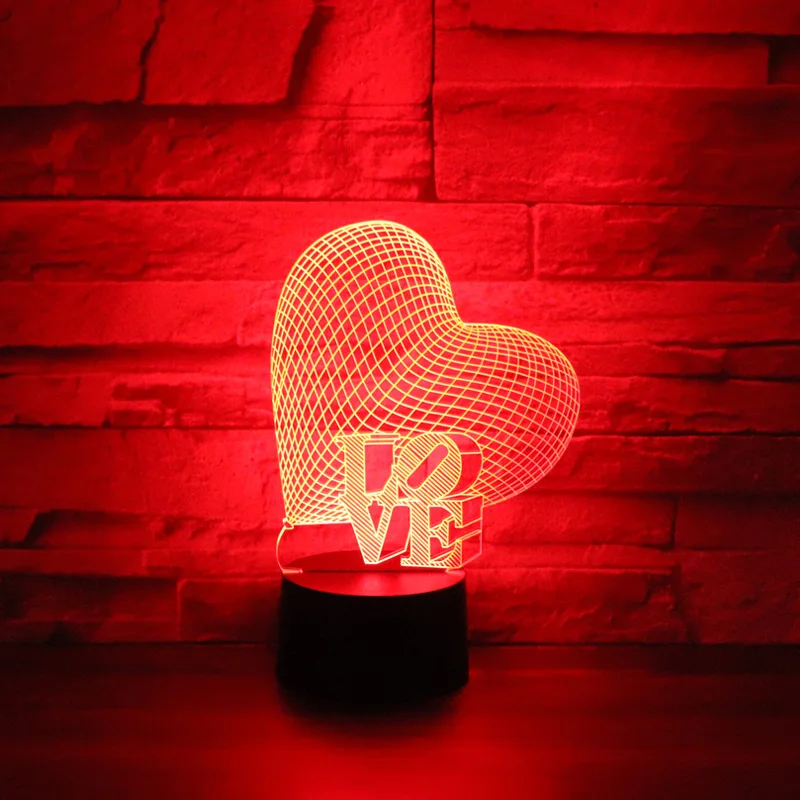 

3D LED Night Light Valentine's Day Gift Love and Heart with 7 Colors Light for Home Decoration Lamp Amazing Visualization
