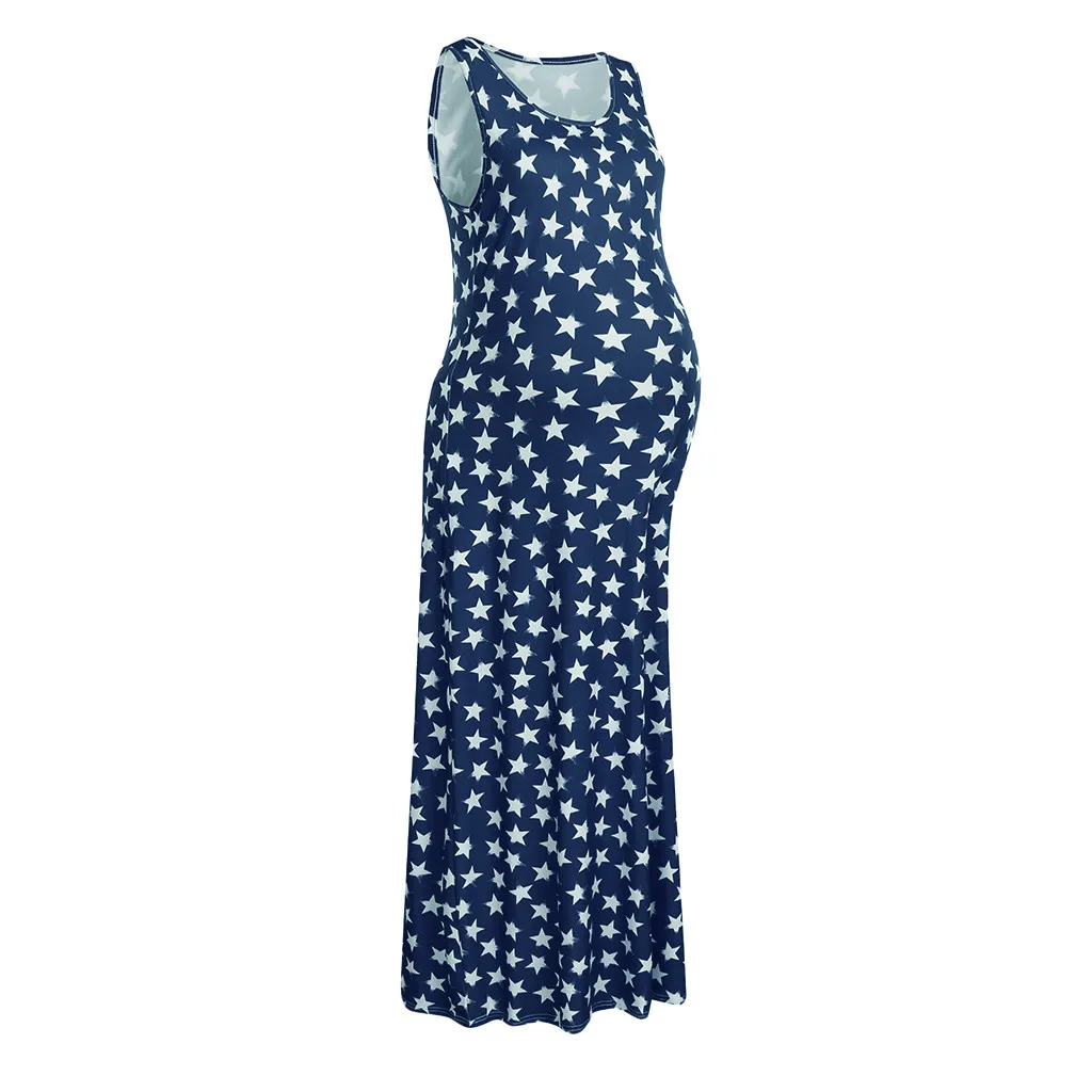 Женское длинное платье для беременных летнее без рукавов с принтом звезды