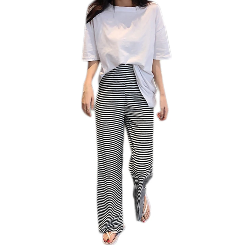 

Summer Spring Pregnancy Wide Leg Striped Loose Maternity Pants Adjustable Belly Casual Trousers for Pregnant Women Plus Size