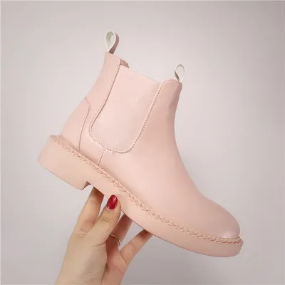 Pink Женские ботильоны martin на платформе с квадратным каблуком; Новинка года; женская модная прозрачная обувь черного цвета; ботинки в стиле панк; женская обувь - Цвет: Pink