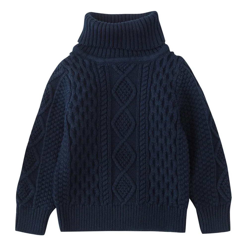 Dark Blue Детские джинсовые штаны для маленьких девочек Вязаный Свитер для мальчика однотонные Прошитые теплые футболки, комплекты одежды - Цвет: Dark Blue