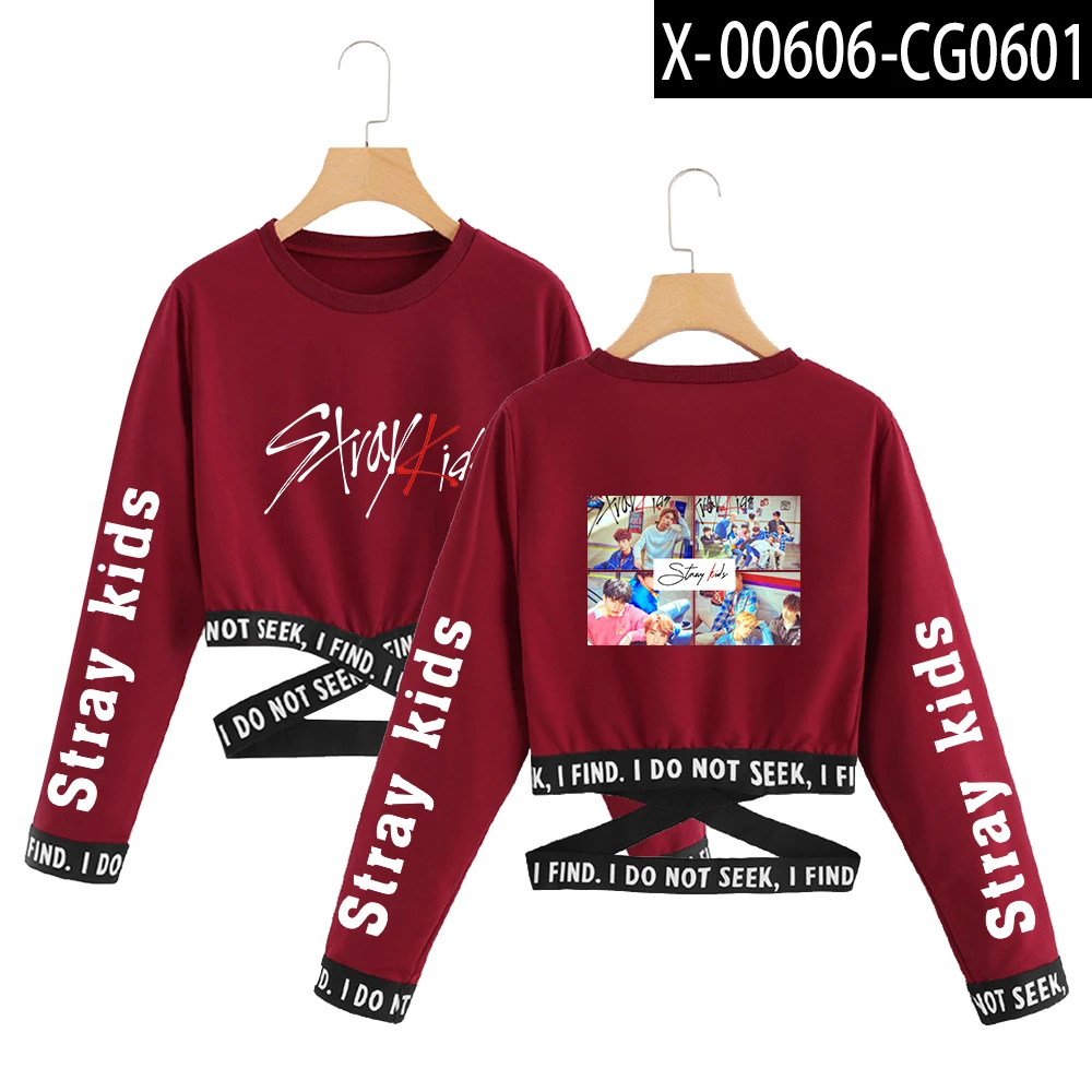Red Футболки для детей, летняя футболка kpop, укороченный топ, женская одежда, корейский стиль, harajuku, модные топы с длинными рукавами, уличная одежда - Цвет: Red
