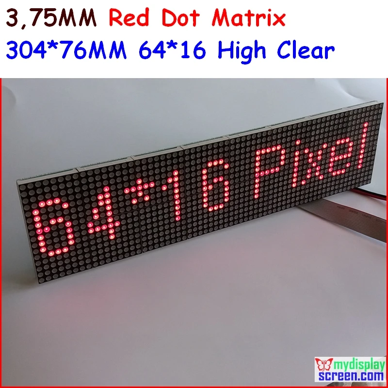 P3.75 точечный матричный светодиодный модуль, 3,75 мм, высокая четкость, top1 для текстового дисплея, 304*76 мм, 64*16 пикселей, красная монохромная матричная панель