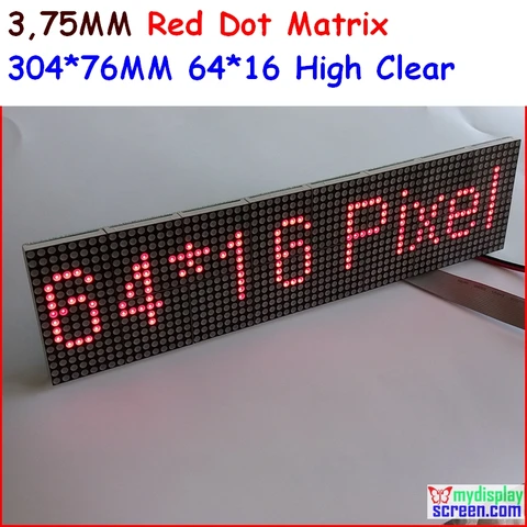 СВЕТОДИОДНЫЙ матричный модуль P3.75, топ 1 высотой 3,75 мм для текстового дисплея, 304*76 мм, 64*16 пикселей, красная монохромная матричная панель
