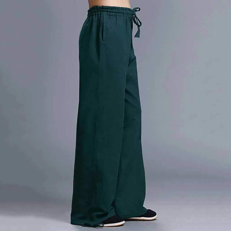 Deep Green Льняная летняя шляпа прямые штаны хлопковые мужские повседневные свободные мешковатые элаистические талии удобные хип хоп шаровары Мужская одежда - Цвет: Deep Green