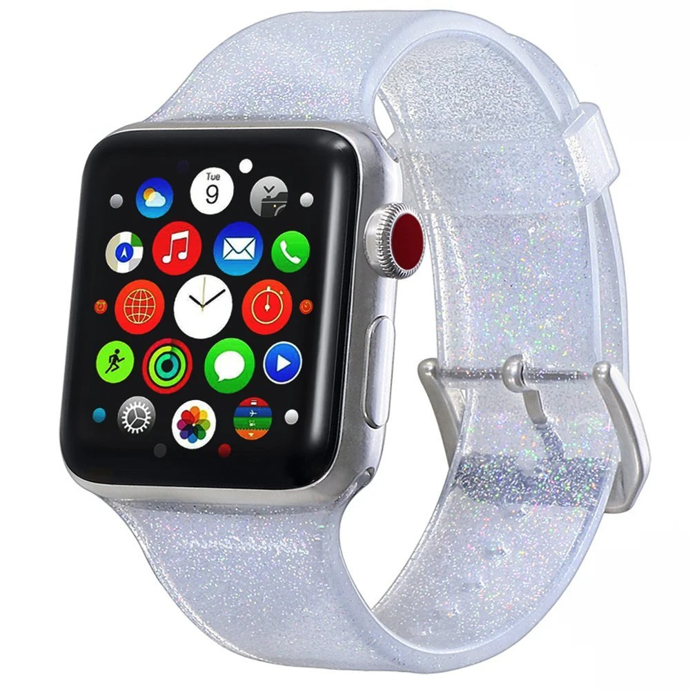 Блестящий силиконовый ремешок для Apple Watch 38mm42mm/40mm44mm замена ремешок для спортивных часов резиновый браслет для iwatch серии 4 3 2 1 часы