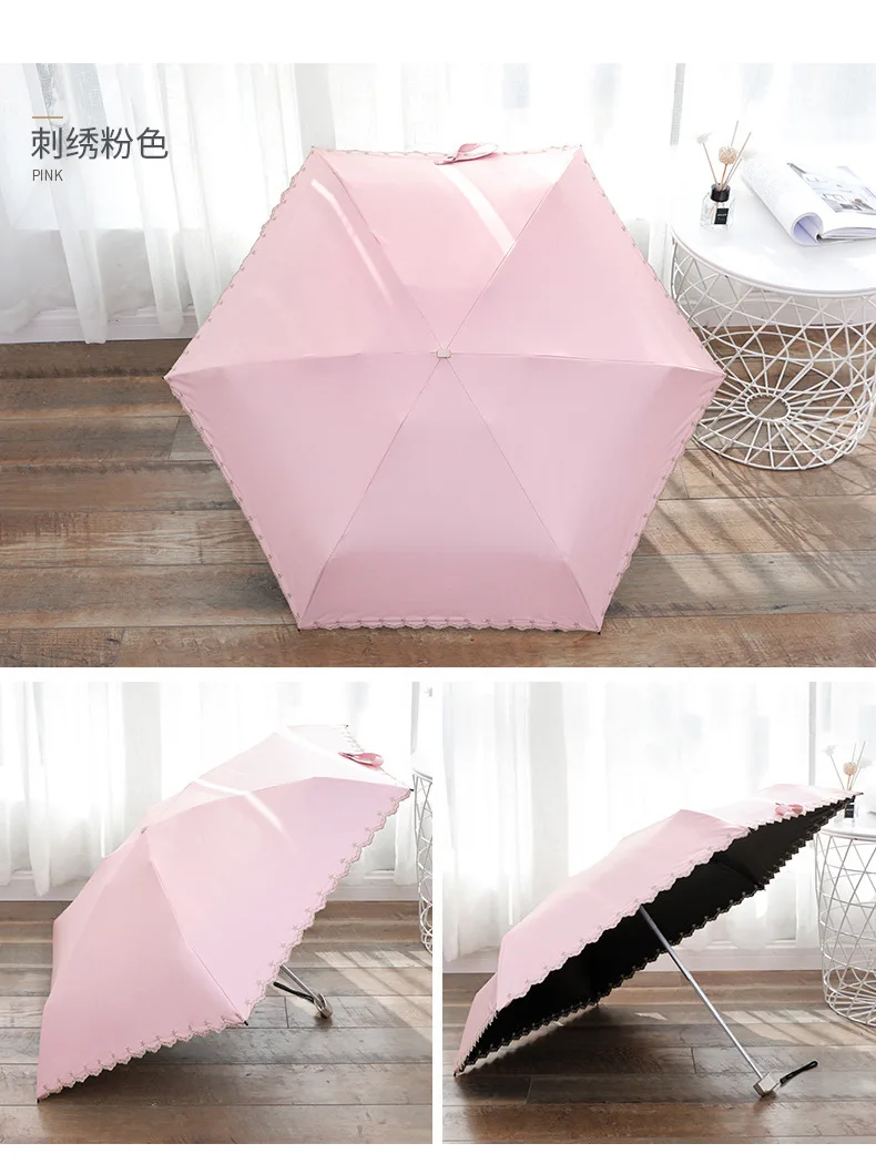 Mini pocket umbrella embroidered umbrella dual-purpose black plastic umbrella S514