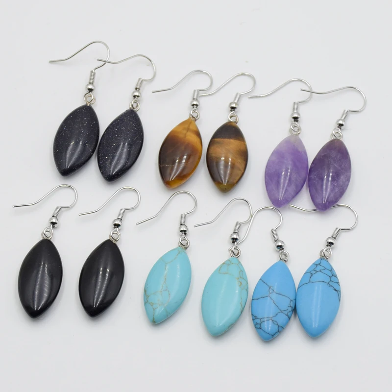 

Женские Висячие серьги «тигровый глаз», простые серьги в форме листа, конского глаза, с натуральным аметистом и кристаллом, модные ювелирные украшения