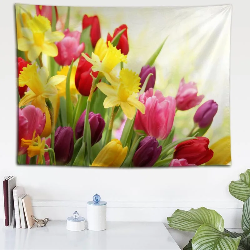Пользовательские тюльпаны цветы Настенная ткань висит гобелен Свадебная