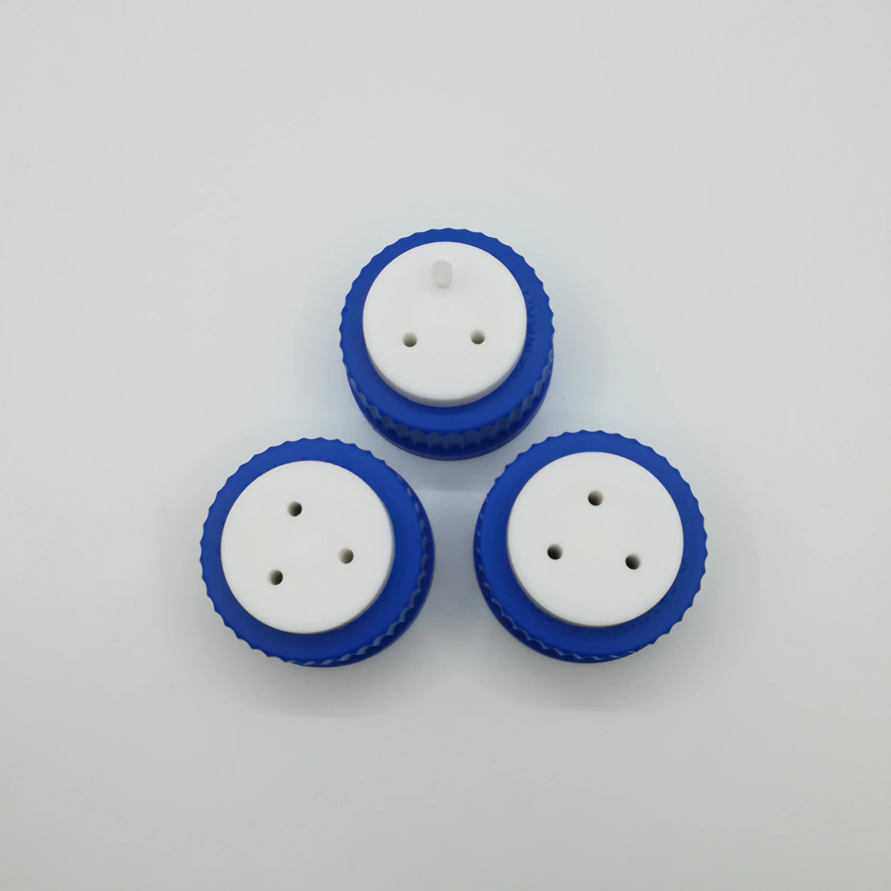 Blue thread cap with 1 hole/2hole/3hole Plastic Screw Cap with threaded bezel ring,Mobile phase liquid bottle cap