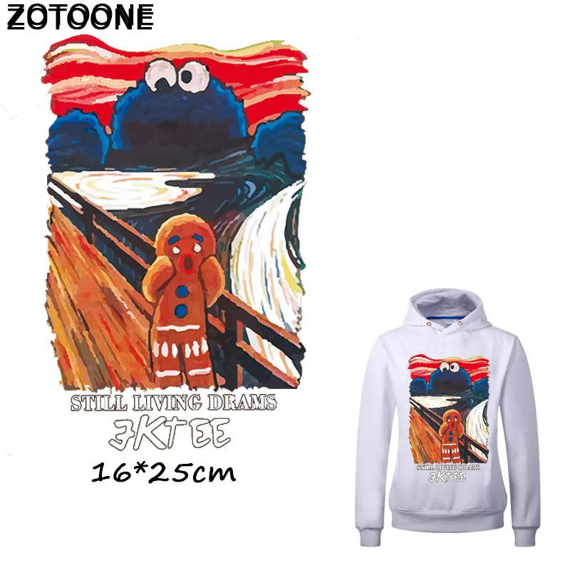 

ZOTOONE European Style Abstract Oil Painting Iron on Patches Hest Transfer DIY Stripes Applique T-shirt Custom Patch Stickers E