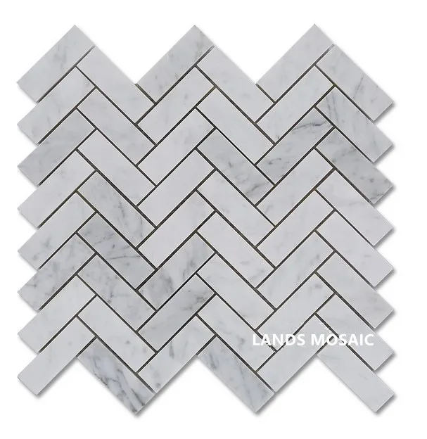 Рыбья кость в форме каррары белый мрамор Мозаика backsplash Кухня Настенные Стикеры