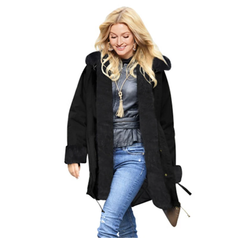 Large Size Winter Women Faux Fur Overcoat Casual Slim Thick Warm Female Fur Coats Vintage Spliced Army green Outerwear J739