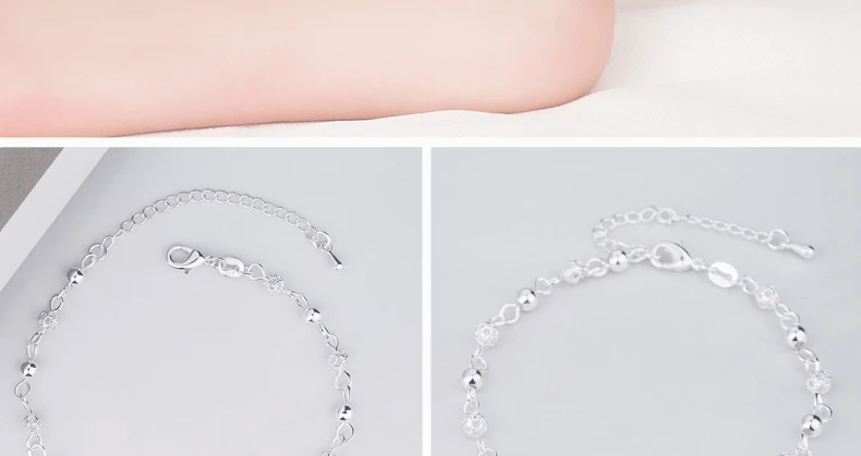 Fashion 925 Sterling Silver Anklet fine Jewelry bead crystal Foot Chain For Women Girl S925 Silver Ankle Chain Leg Bracelet