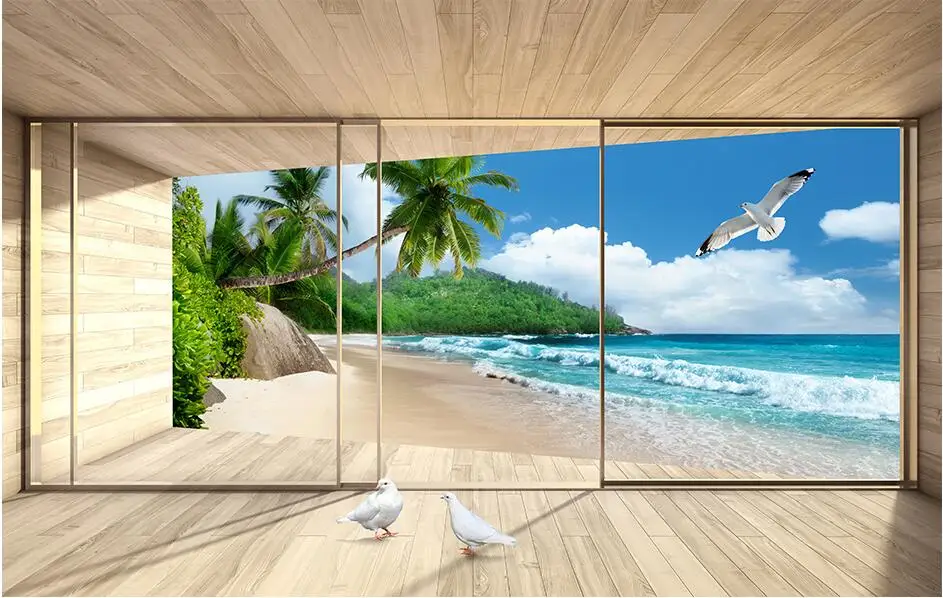 

Custom photo 3d wall murals wallpaper seaside scenery seascape villa room decor picture wallpapers for walls 3 d living room