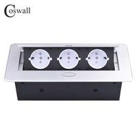 coswall zinc alloy plate slow pop up 3 power eu white socket office meeting room table desktop outlet silver cover metal body