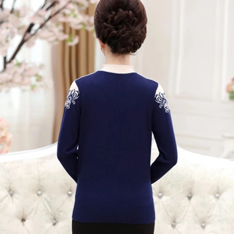 2018 осенне-зимний вязаный свитер с цветочной вышивкой пуловер для женщин среднего