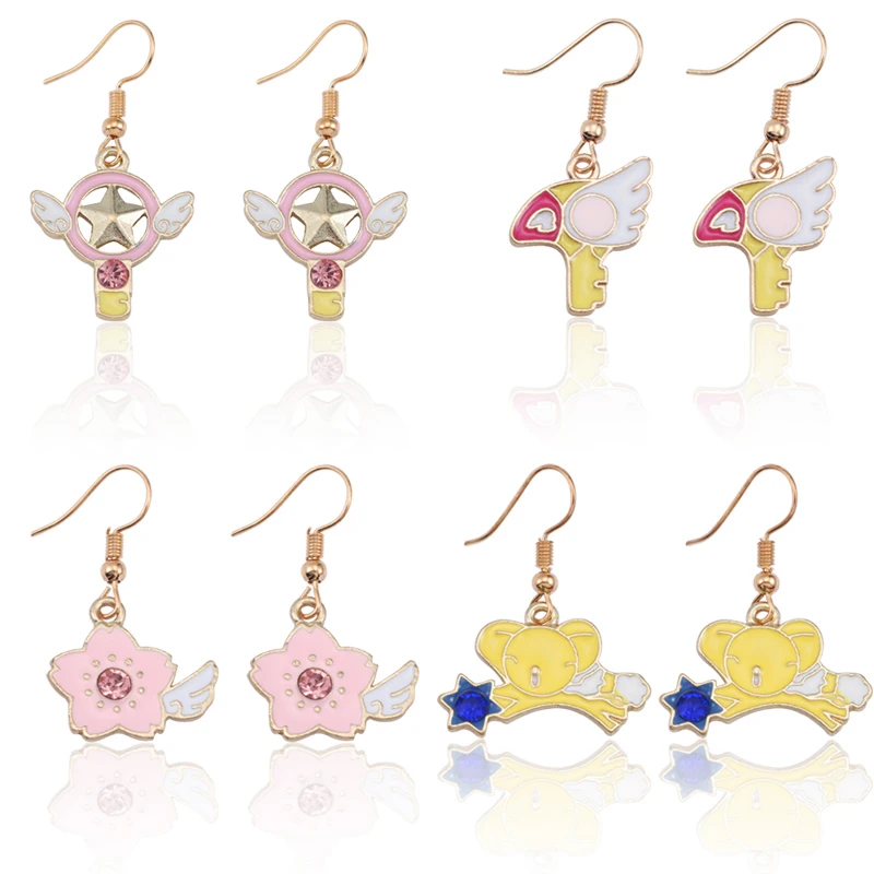 Женские серьги с эмалью Sakura Bird Star Wings Wand вишневым цветком ювелирные изделия для