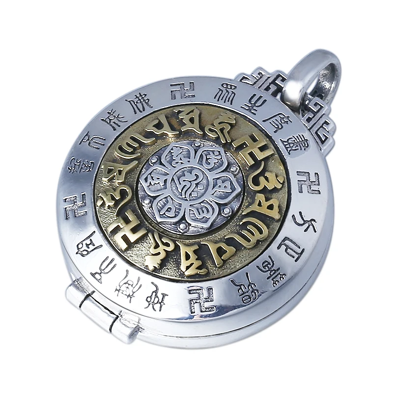925 sterling silver Vintage pendant Chinese style Om mani padme hum Kwu box for men and women fashion jewelry can opene | Украшения и