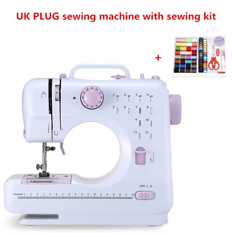 UK PLUG with kit FHSM-505 Мини электрическая швейная машина портативная многофункциональная бытовая швейная машина со светодиодный светильник для начинающих портных - Цвет: UK PLUG with kit