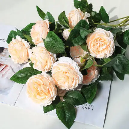 5pcs Champagne Xuanxiaotong 5 шт. искусственные синие пионы цветы для свадьбы украшения домашнего стола аксессуары поддельные пионы цветы дропшиппинг - Цвет: 5pcs Champagne