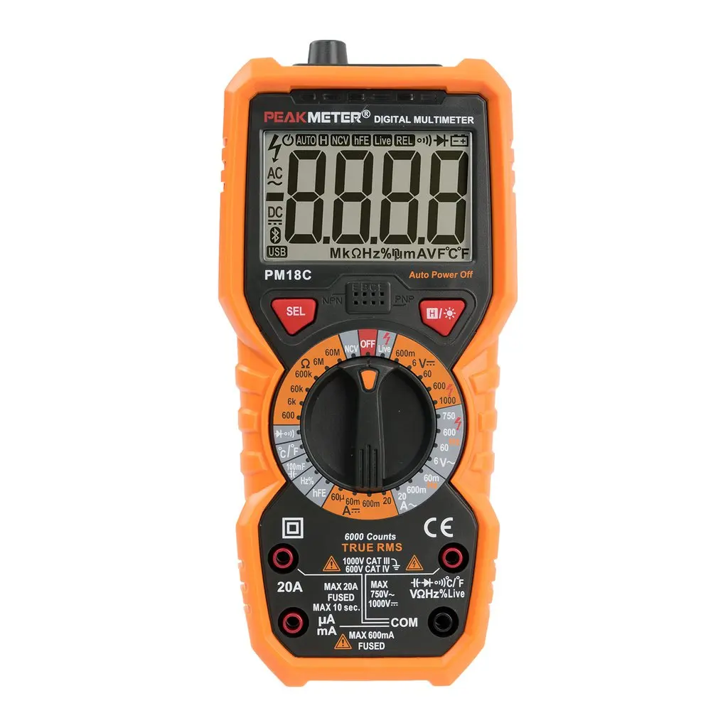 PEAKMETER PM18C 6000 отсчетов Цифровой мультиметр True RMS DC/AC Напряжение Ток Сопротивление
