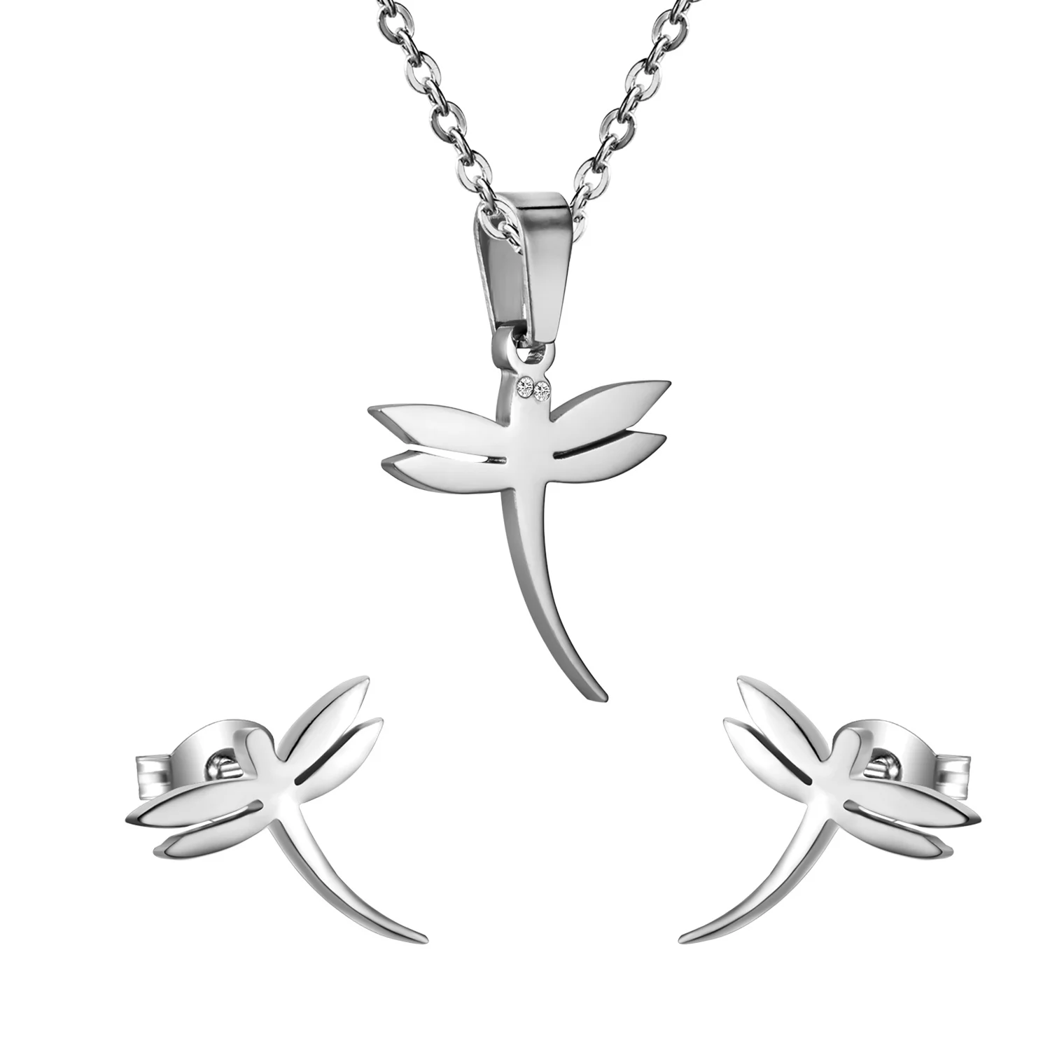 Комплект ювелирных изделий LUXUKISSKIDS Dragonfly из нержавеющей стали с фианитами
