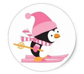 

1.5inch Cute Penguin on Snow Skis Classic Round Sticker