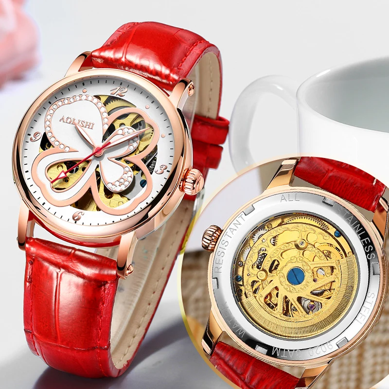 Muhsein новые модные женские часы четырехлистного клевера полностью автоматические