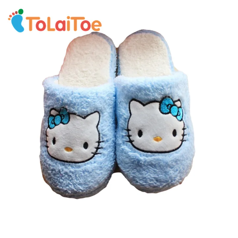 ToLaiToe Мультяшные хлопковые тапочки розовые/синие Hello Kitty мягкие зимние теплые