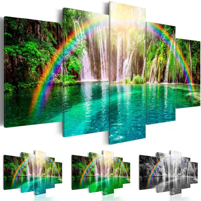 

2019 (Unframed, Only Print) Canvas Print Modern Fashion Decoration Landscape Waterfall Rainbow, Choose Color & Size No Frame